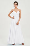 Vestido de dama de honor de gasa con tirantes finos y largo hasta los tobillos, fruncido, formal, de noche 
