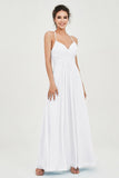 Vestido de dama de honor de gasa con tirantes finos y largo hasta los tobillos, fruncido, formal, de noche 