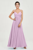 Vestido de dama de honor de gasa con tirantes finos y largo hasta los tobillos, fruncido, formal, de noche 