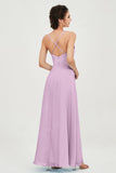 Vestido de dama de honor de gasa con tirantes finos y largo hasta los tobillos, fruncido, formal, de noche 