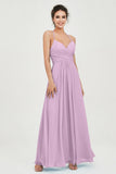 Vestido de dama de honor de gasa con tirantes finos y largo hasta los tobillos, fruncido, formal, de noche 