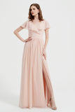 Flutter Sleeves Chiffon Bridesmaid Dress Natural A Line Formal Evening Dresses Gowns