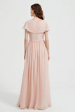 Flutter Sleeves Chiffon Bridesmaid Dress Natural A Line Formal Evening Dresses Gowns