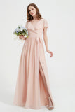 Flutter Sleeves Chiffon Bridesmaid Dress Natural A Line Formal Evening Dresses Gowns