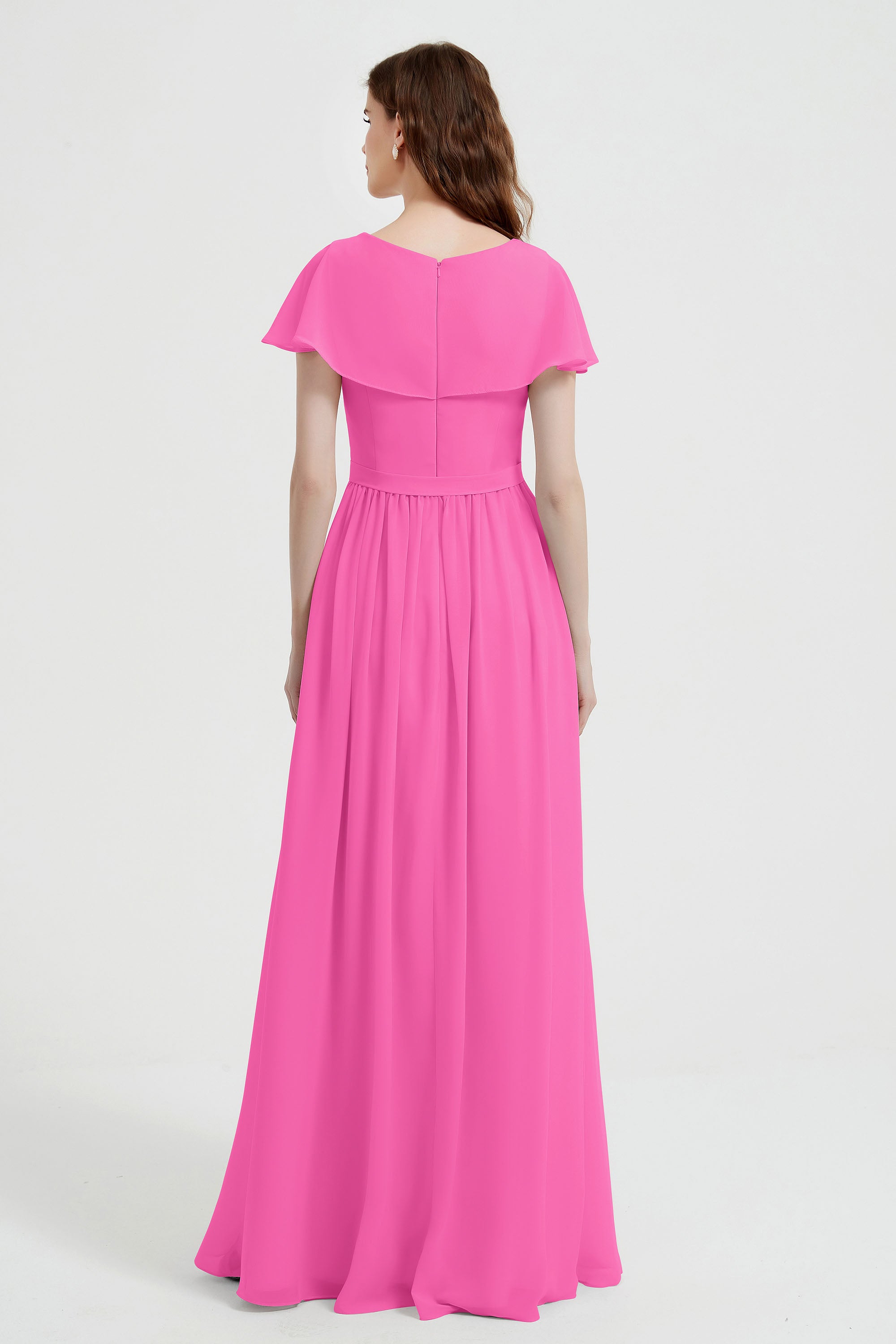 Flutter Sleeves Chiffon Bridesmaid Dress Natural A Line Formal Evening Dresses Gowns
