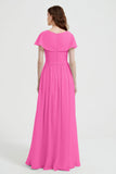 Flutter Sleeves Chiffon Bridesmaid Dress Natural A Line Formal Evening Dresses Gowns