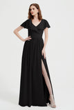 Flutter Sleeves Chiffon Bridesmaid Dress Natural A Line Formal Evening Dresses Gowns