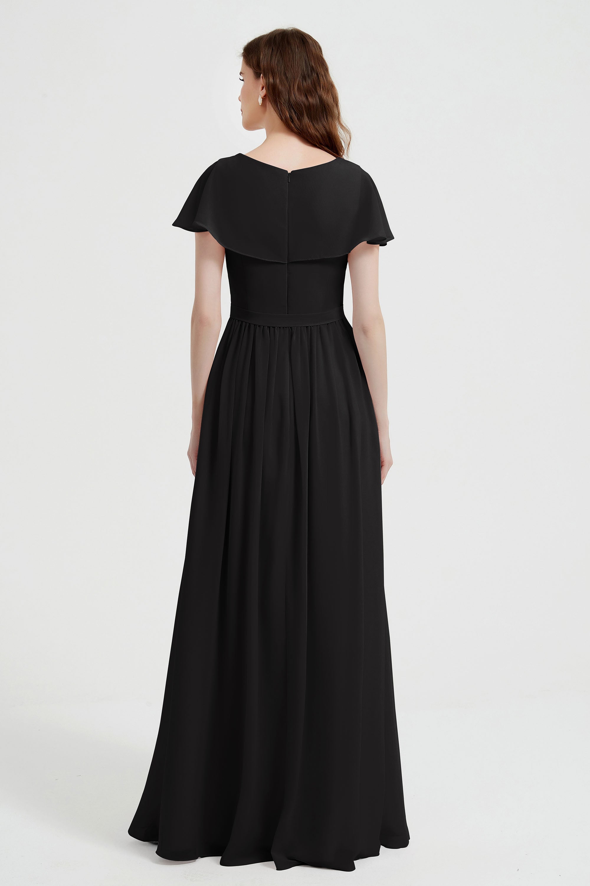 Flutter Sleeves Chiffon Bridesmaid Dress Natural A Line Formal Evening Dresses Gowns