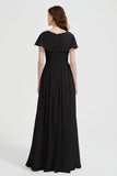 Flutter Sleeves Chiffon Bridesmaid Dress Natural A Line Formal Evening Dresses Gowns