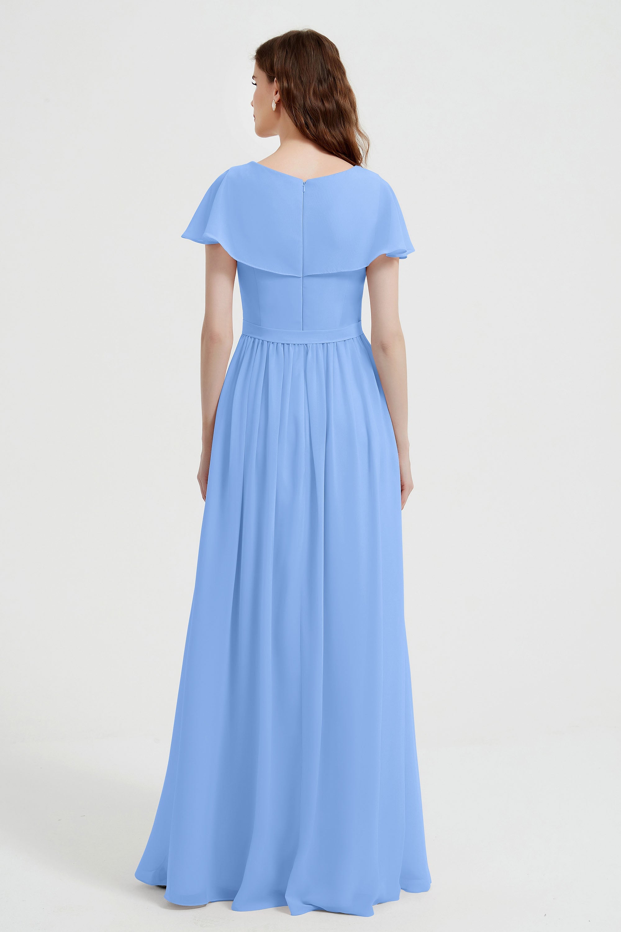 Flutter Sleeves Chiffon Bridesmaid Dress Natural A Line Formal Evening Dresses Gowns