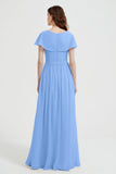 Flutter Sleeves Chiffon Bridesmaid Dress Natural A Line Formal Evening Dresses Gowns