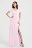 Flutter Sleeves Chiffon Bridesmaid Dress Natural A Line Formal Evening Dresses Gowns