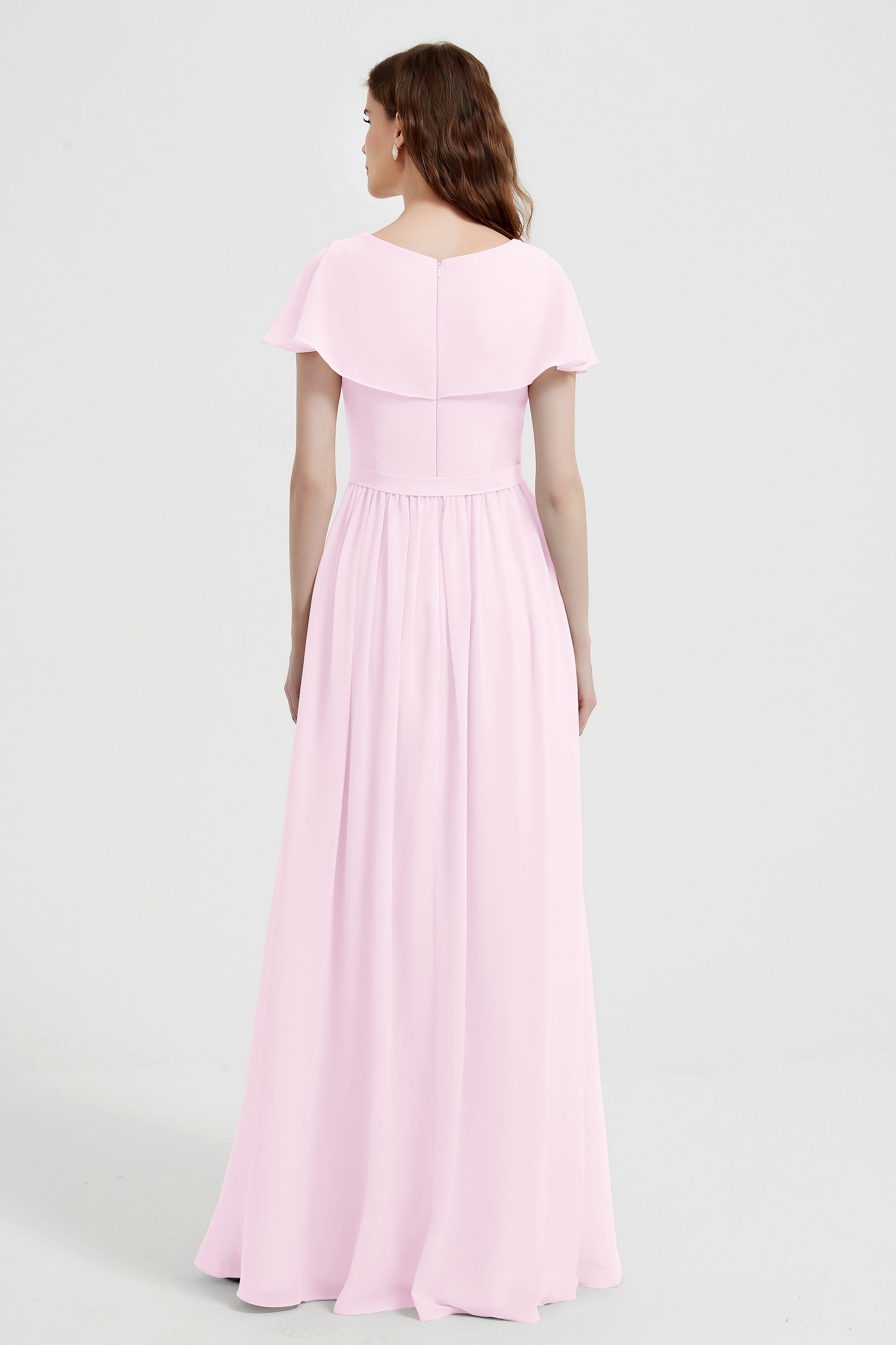 Flutter Sleeves Chiffon Bridesmaid Dress Natural A Line Formal Evening Dresses Gowns