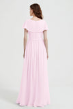 Flutter Sleeves Chiffon Bridesmaid Dress Natural A Line Formal Evening Dresses Gowns