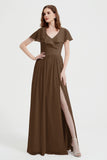 Flutter Sleeves Chiffon Bridesmaid Dress Natural A Line Formal Evening Dresses Gowns