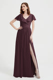 Flutter Sleeves Chiffon Bridesmaid Dress Natural A Line Formal Evening Dresses Gowns