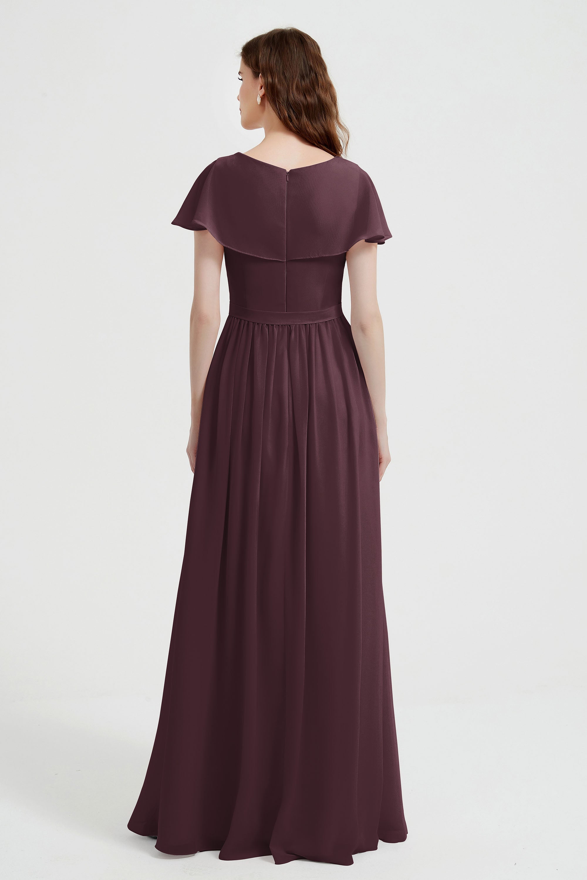 Flutter Sleeves Chiffon Bridesmaid Dress Natural A Line Formal Evening Dresses Gowns