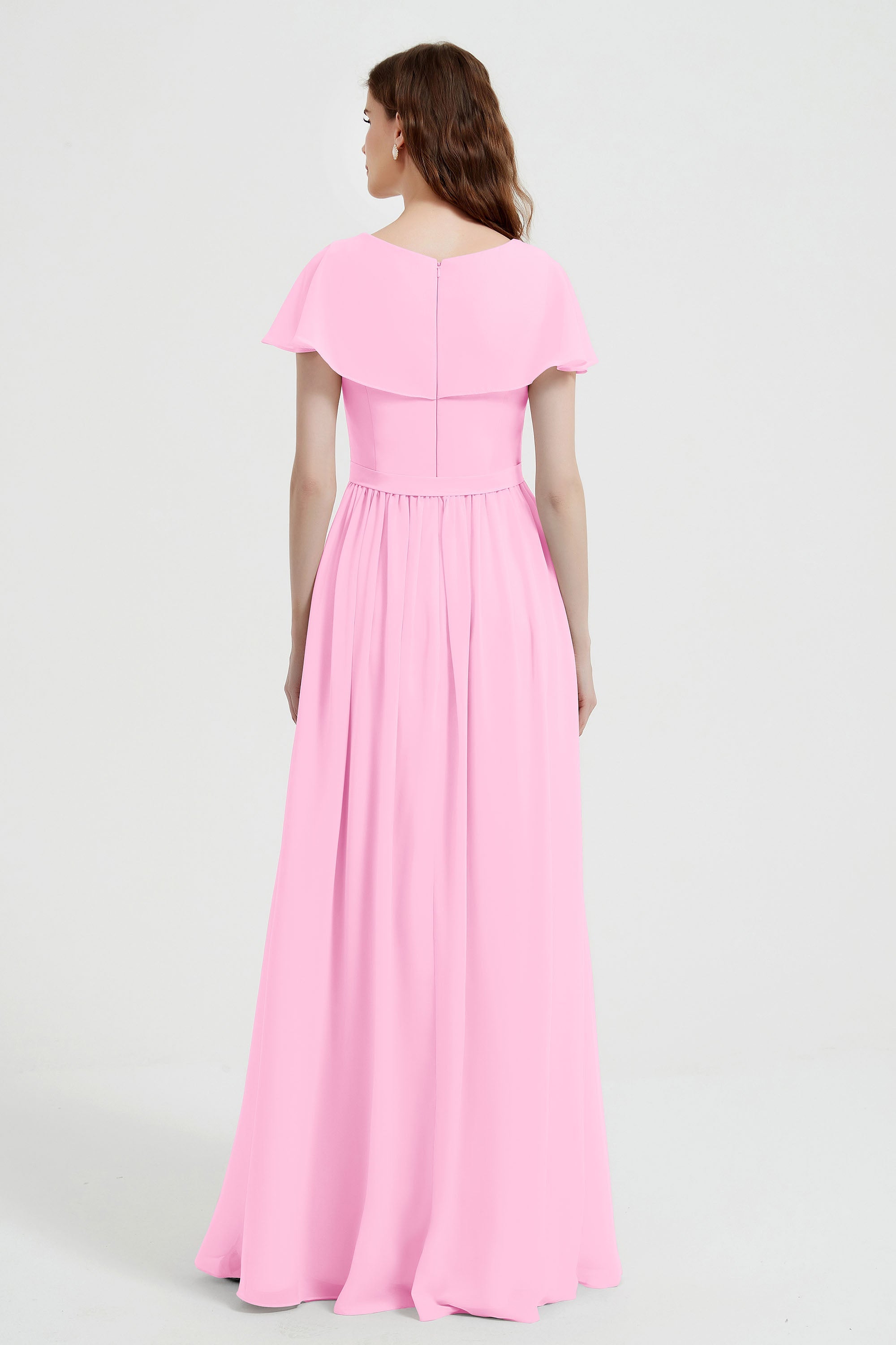 Flutter Sleeves Chiffon Bridesmaid Dress Natural A Line Formal Evening Dresses Gowns