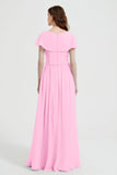 Flutter Sleeves Chiffon Bridesmaid Dress Natural A Line Formal Evening Dresses Gowns