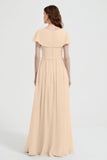 Flutter Sleeves Chiffon Bridesmaid Dress Natural A Line Formal Evening Dresses Gowns
