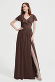 Flutter Sleeves Chiffon Bridesmaid Dress Natural A Line Formal Evening Dresses Gowns