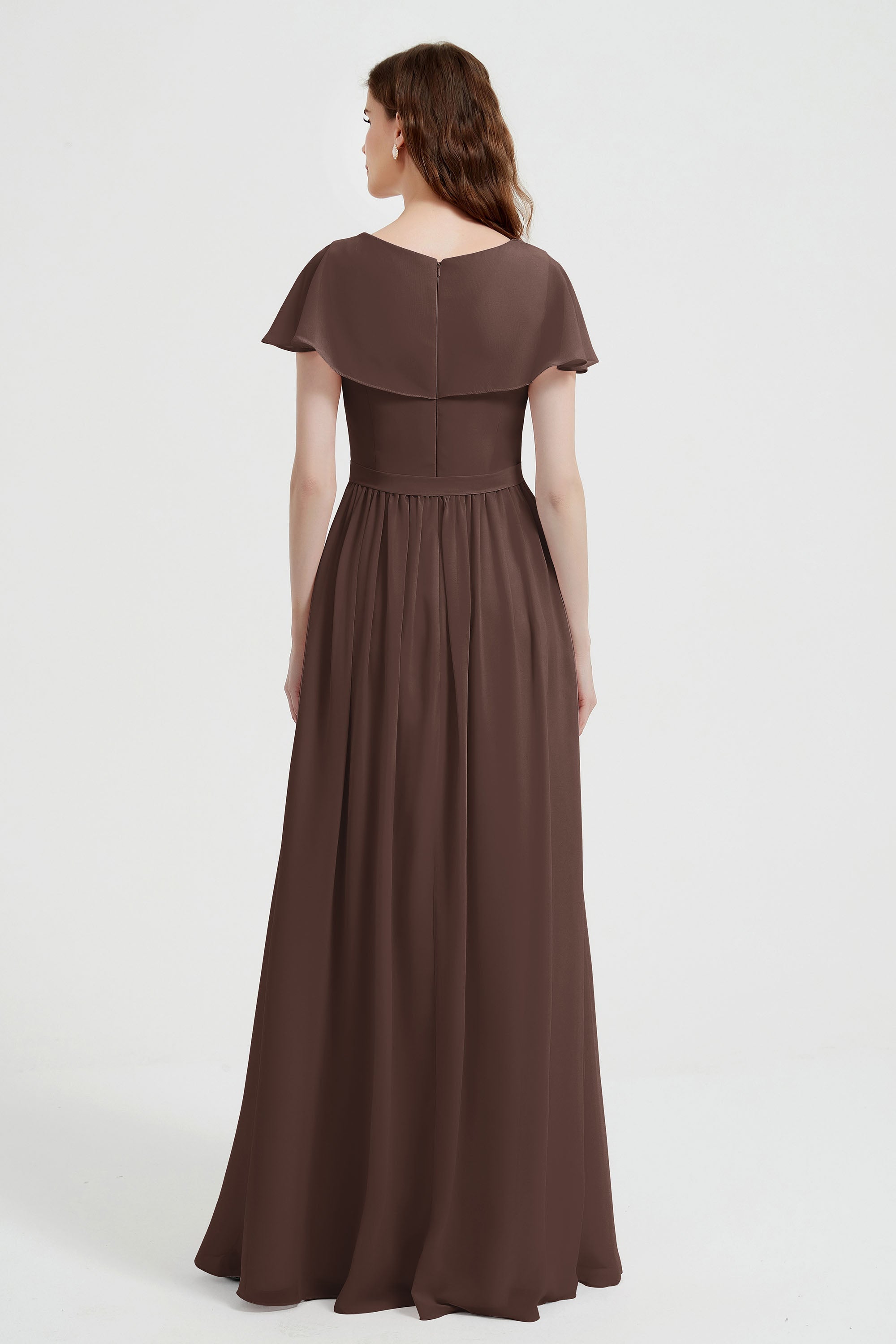 Flutter Sleeves Chiffon Bridesmaid Dress Natural A Line Formal Evening Dresses Gowns