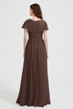 Flutter Sleeves Chiffon Bridesmaid Dress Natural A Line Formal Evening Dresses Gowns