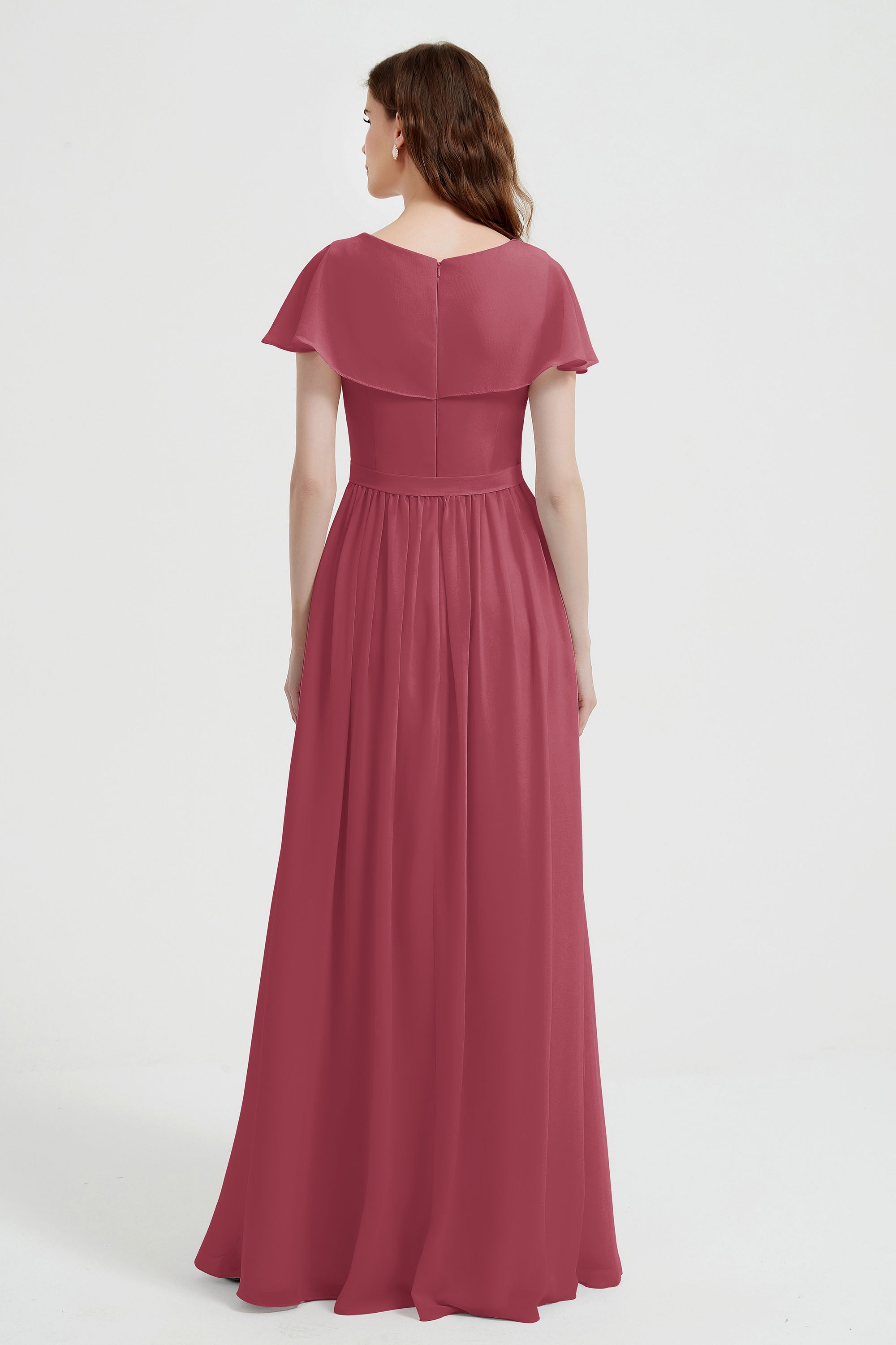 Flutter Sleeves Chiffon Bridesmaid Dress Natural A Line Formal Evening Dresses Gowns