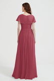 Flutter Sleeves Chiffon Bridesmaid Dress Natural A Line Formal Evening Dresses Gowns