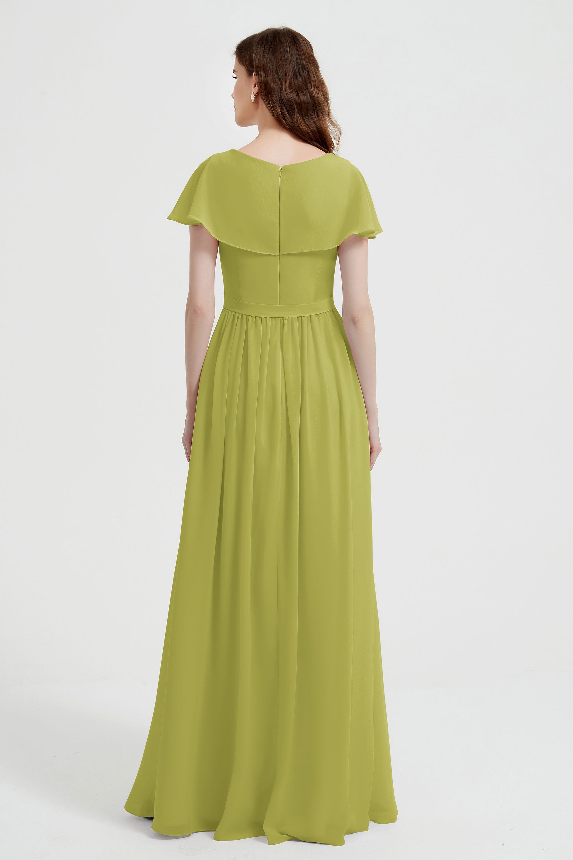 Flutter Sleeves Chiffon Bridesmaid Dress Natural A Line Formal Evening Dresses Gowns