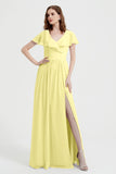 Flutter Sleeves Chiffon Bridesmaid Dress Natural A Line Formal Evening Dresses Gowns