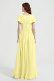 Flutter Sleeves Chiffon Bridesmaid Dress Natural A Line Formal Evening Dresses Gowns