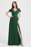 Flutter Sleeves Chiffon Bridesmaid Dress Natural A Line Formal Evening Dresses Gowns
