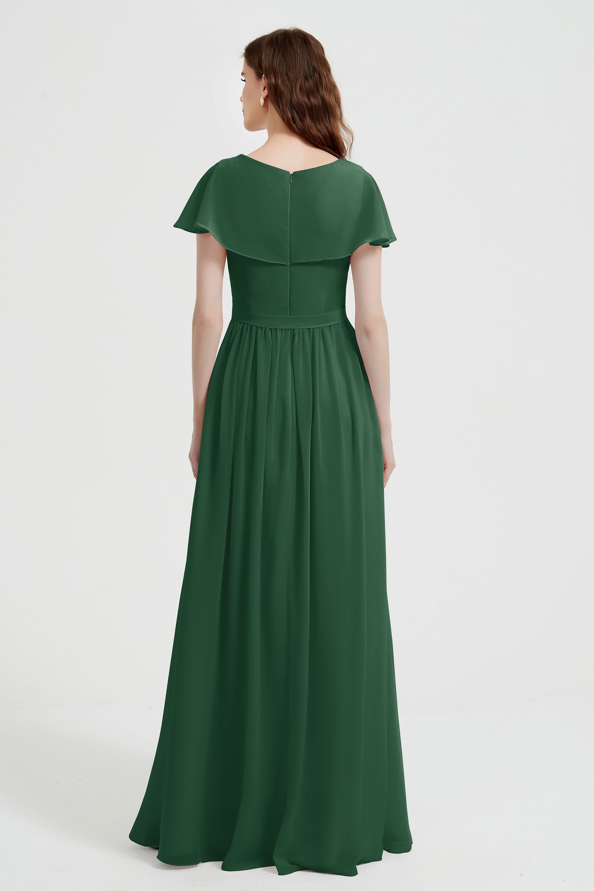 Flutter Sleeves Chiffon Bridesmaid Dress Natural A Line Formal Evening Dresses Gowns