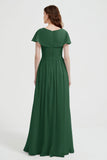 Flutter Sleeves Chiffon Bridesmaid Dress Natural A Line Formal Evening Dresses Gowns