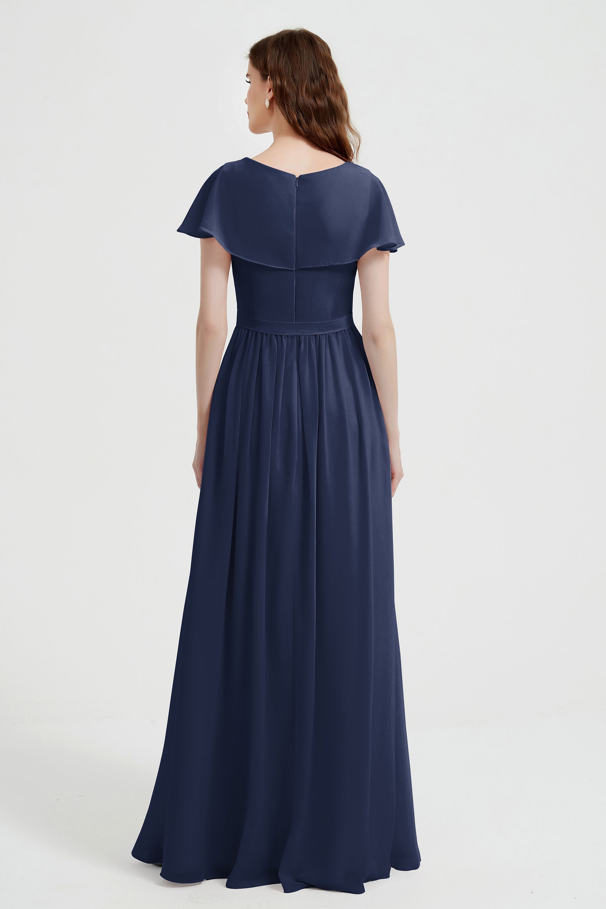 Flutter Sleeves Chiffon Bridesmaid Dress Natural A Line Formal Evening Dresses Gowns