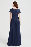 Flutter Sleeves Chiffon Bridesmaid Dress Natural A Line Formal Evening Dresses Gowns