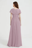 Flutter Sleeves Chiffon Bridesmaid Dress Natural A Line Formal Evening Dresses Gowns