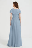 Flutter Sleeves Chiffon Bridesmaid Dress Natural A Line Formal Evening Dresses Gowns