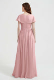 Flutter Sleeves Chiffon Bridesmaid Dress Natural A Line Formal Evening Dresses Gowns