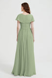 Flutter Sleeves Chiffon Bridesmaid Dress Natural A Line Formal Evening Dresses Gowns