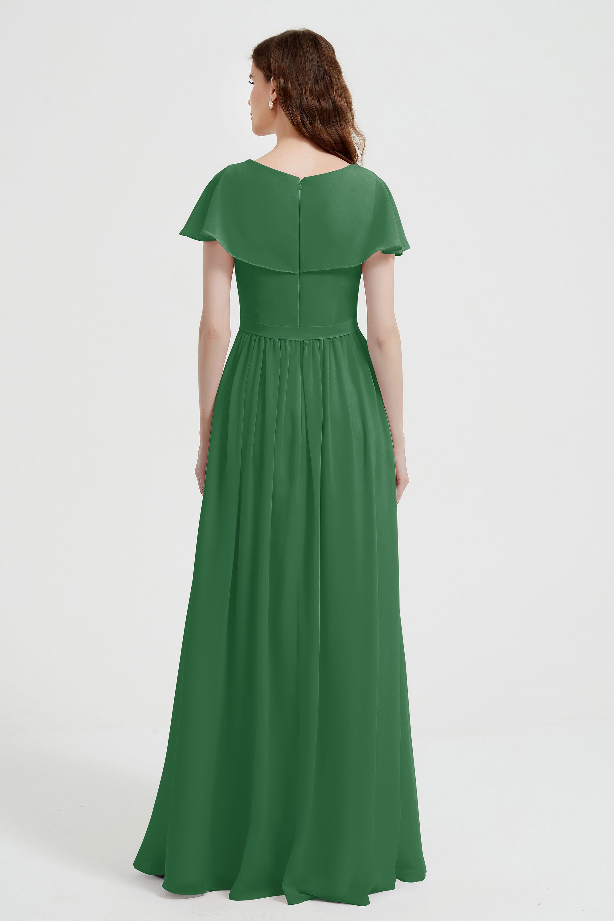 Flutter Sleeves Chiffon Bridesmaid Dress Natural A Line Formal Evening Dresses Gowns