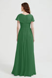 Flutter Sleeves Chiffon Bridesmaid Dress Natural A Line Formal Evening Dresses Gowns