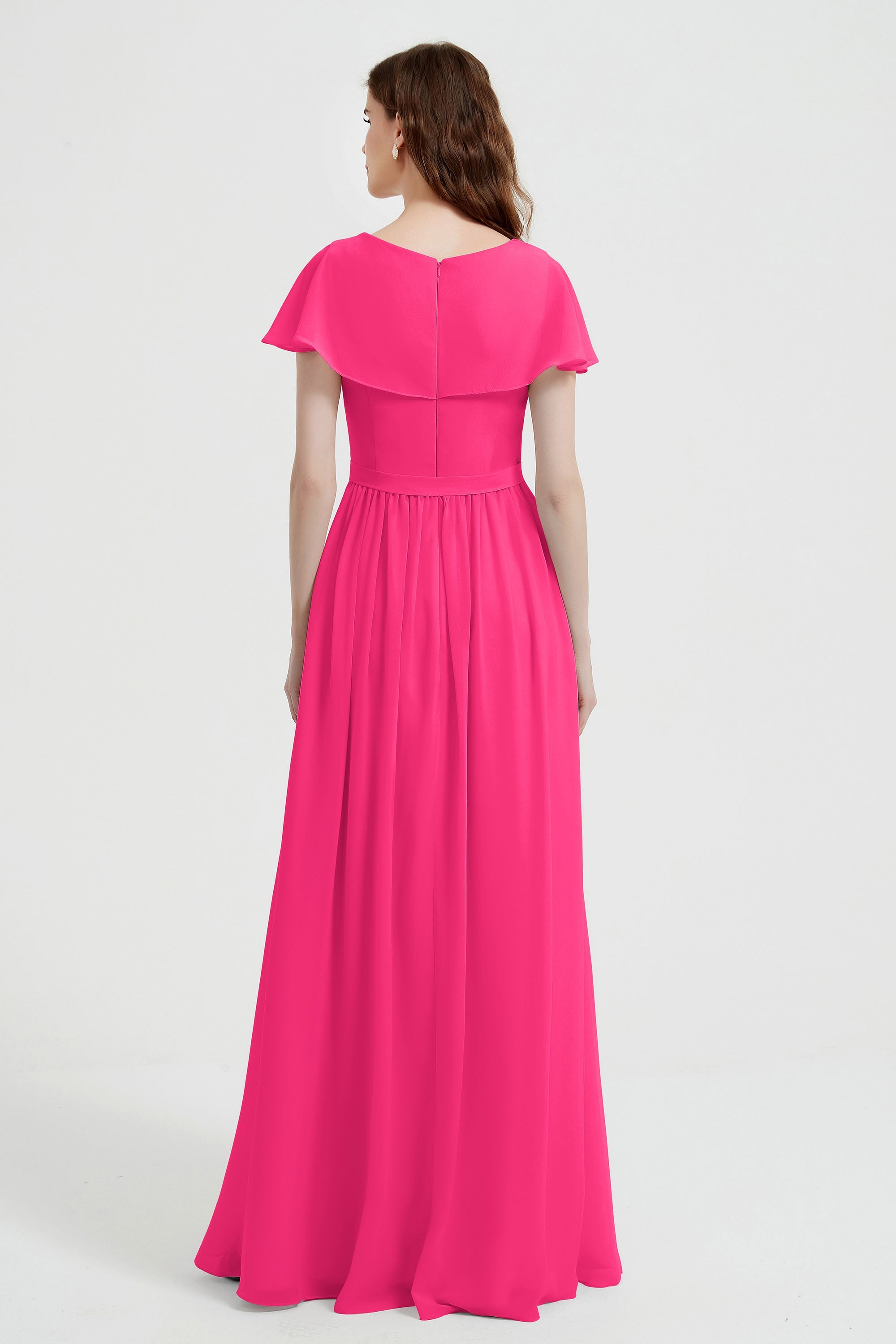 Flutter Sleeves Chiffon Bridesmaid Dress Natural A Line Formal Evening Dresses Gowns