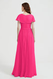 Flutter Sleeves Chiffon Bridesmaid Dress Natural A Line Formal Evening Dresses Gowns