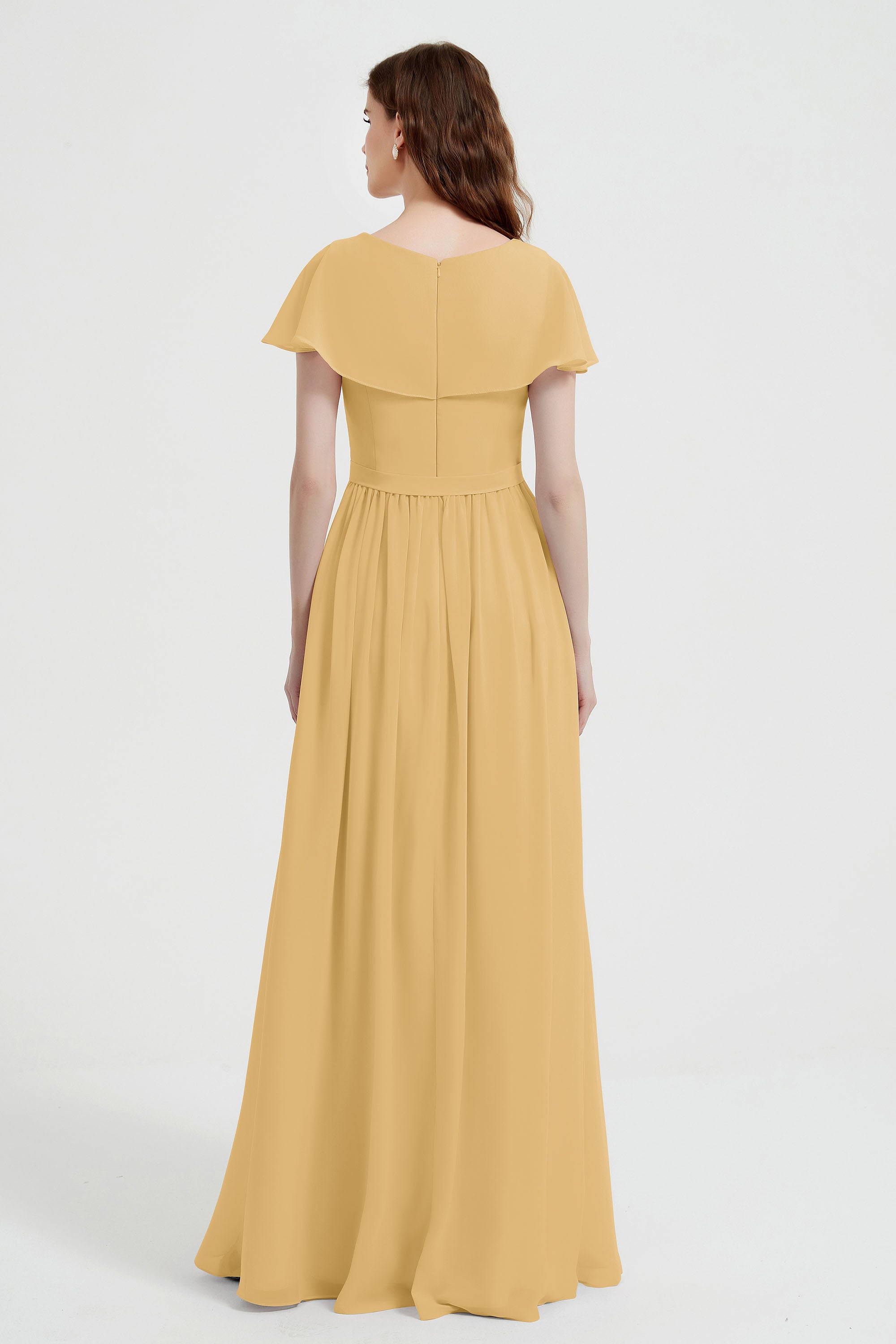 Flutter Sleeves Chiffon Bridesmaid Dress Natural A Line Formal Evening Dresses Gowns