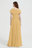 Flutter Sleeves Chiffon Bridesmaid Dress Natural A Line Formal Evening Dresses Gowns