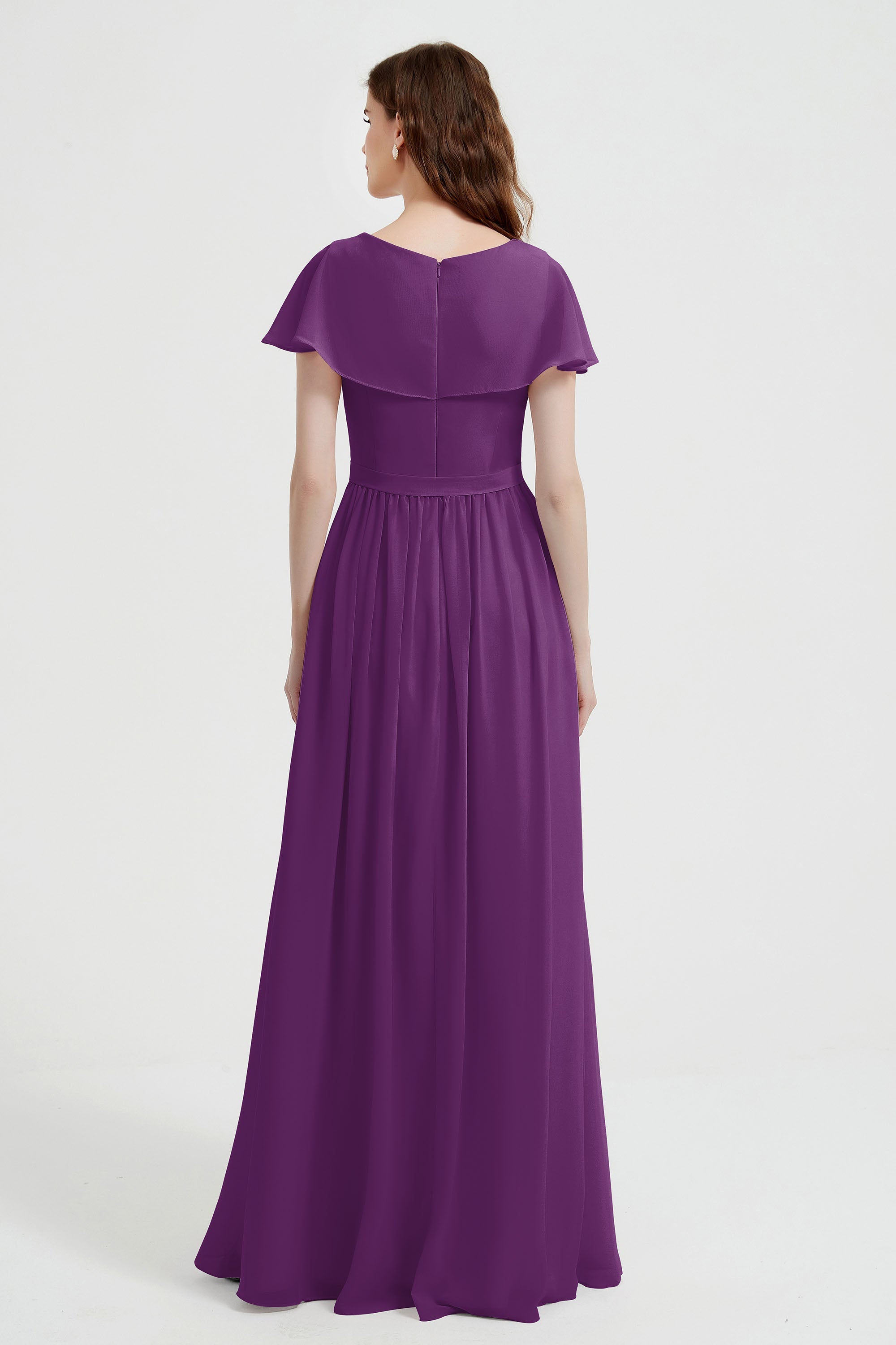 Flutter Sleeves Chiffon Bridesmaid Dress Natural A Line Formal Evening Dresses Gowns