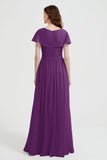 Flutter Sleeves Chiffon Bridesmaid Dress Natural A Line Formal Evening Dresses Gowns