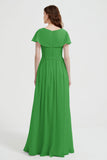 Flutter Sleeves Chiffon Bridesmaid Dress Natural A Line Formal Evening Dresses Gowns